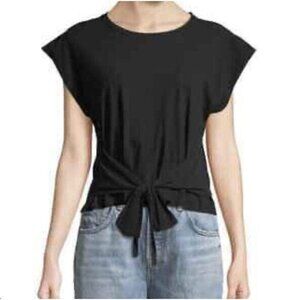 A.L.C. ALC Sz XS T-Shirt Vera Tie Front Crewneck Black Cotton Classic Minimalist